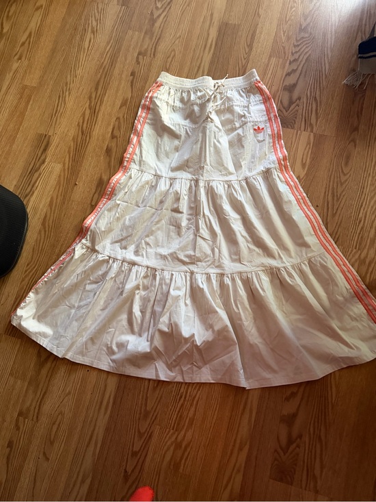 adidas Dresses & Skirts - adidas White Maxi Tiered Skirt with Coral Side Stripes